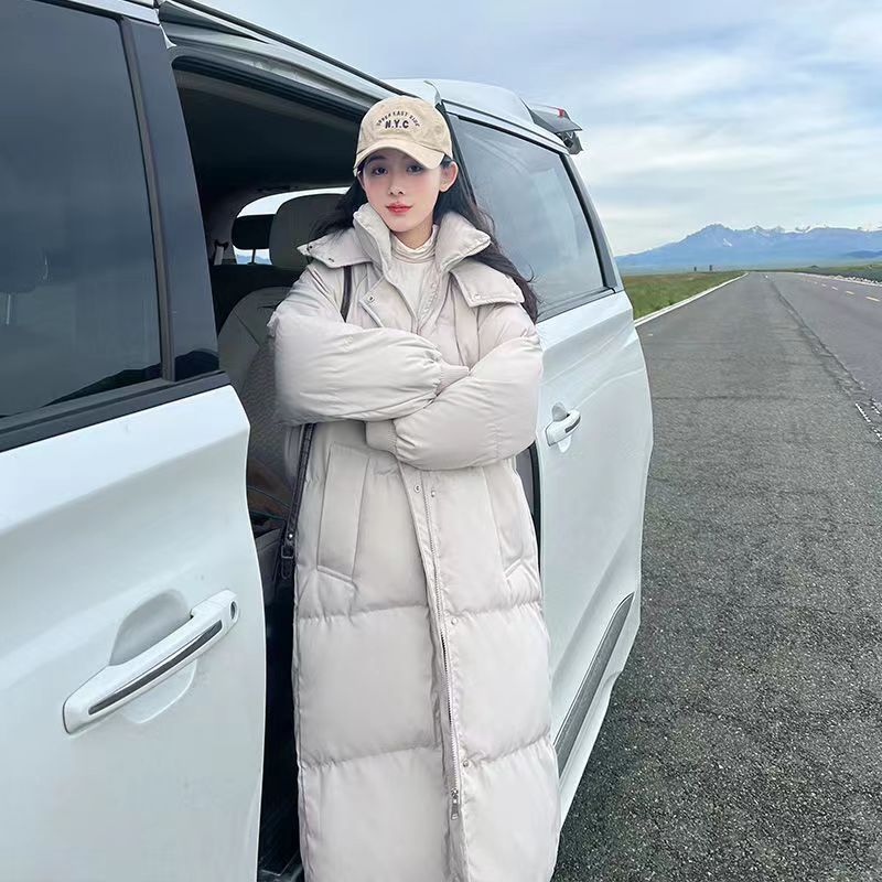 Loose exceed knee coat down thick cotton coat for women