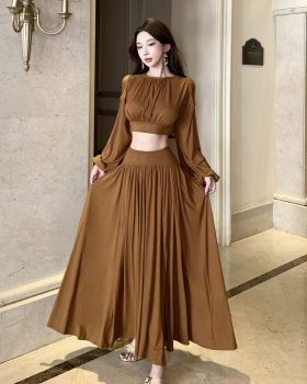 Bat sleeve split tops chouzhe drape short skirt 2pcs set