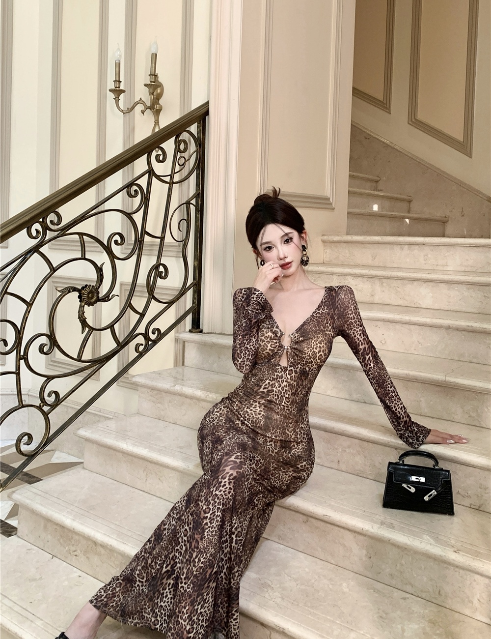 Slim summer dress leopard sexy long dress for women