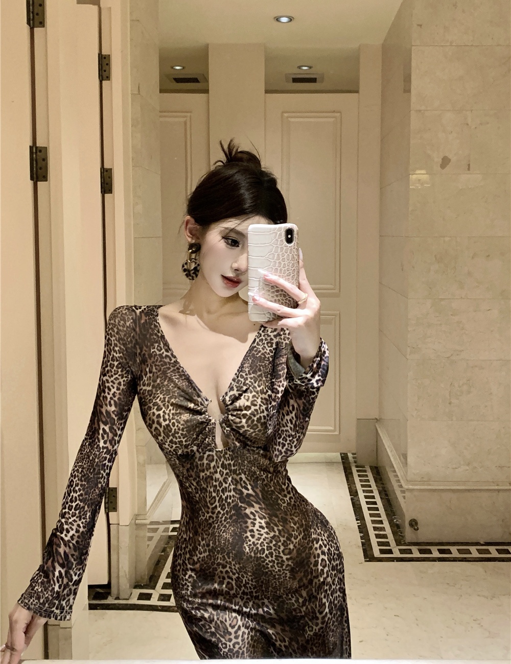 Slim summer dress leopard sexy long dress for women