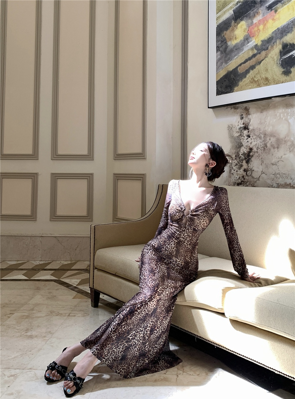 Slim summer dress leopard sexy long dress for women