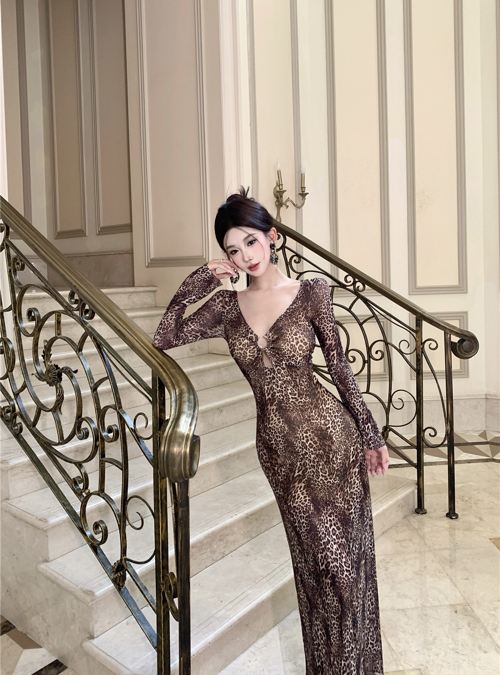 Slim summer dress leopard sexy long dress for women