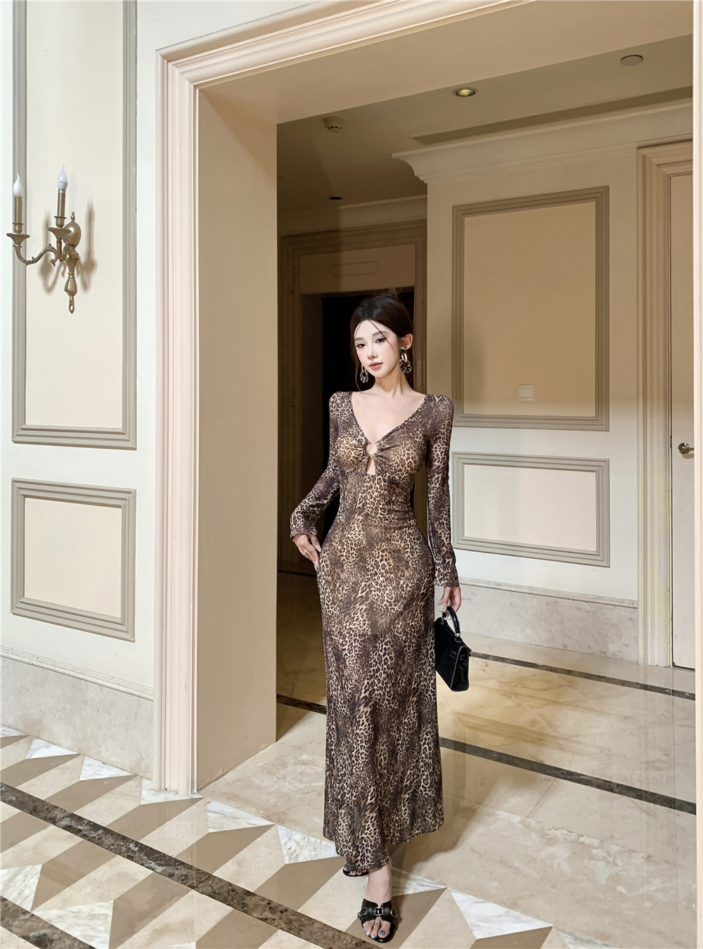 Slim summer dress leopard sexy long dress for women
