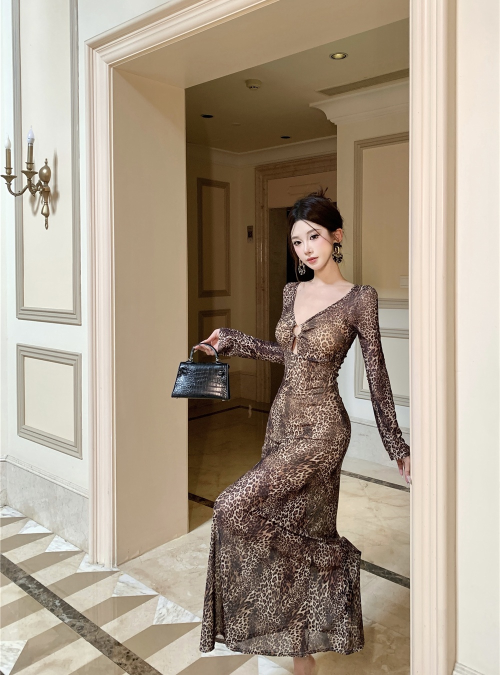 Slim summer dress leopard sexy long dress for women