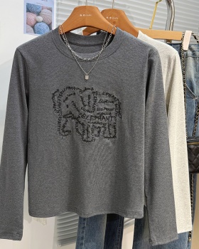 Loose long sleeve T-shirt thin round neck tops for women