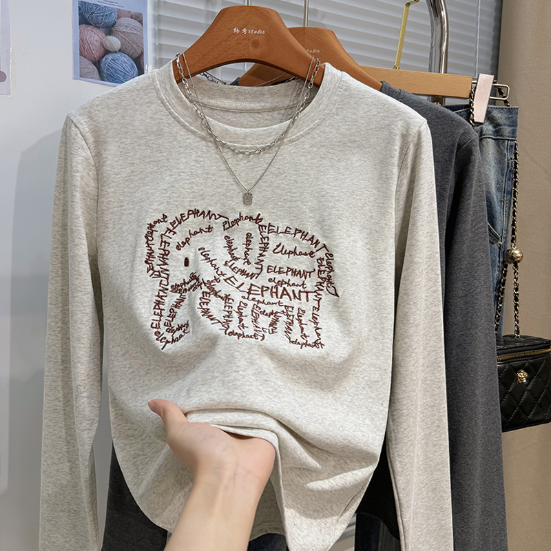 Loose long sleeve T-shirt thin round neck tops for women