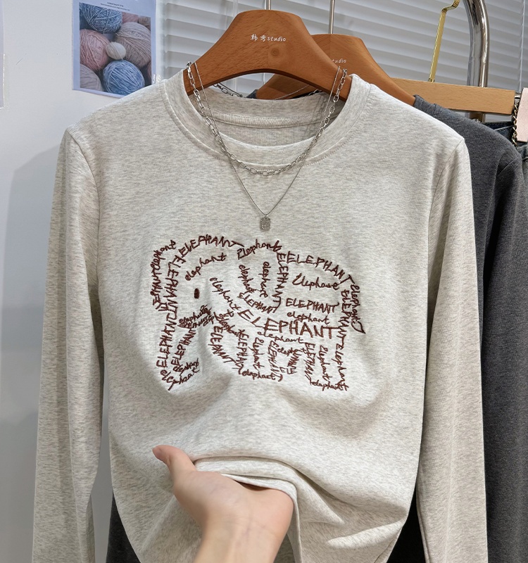 Loose long sleeve T-shirt thin round neck tops for women