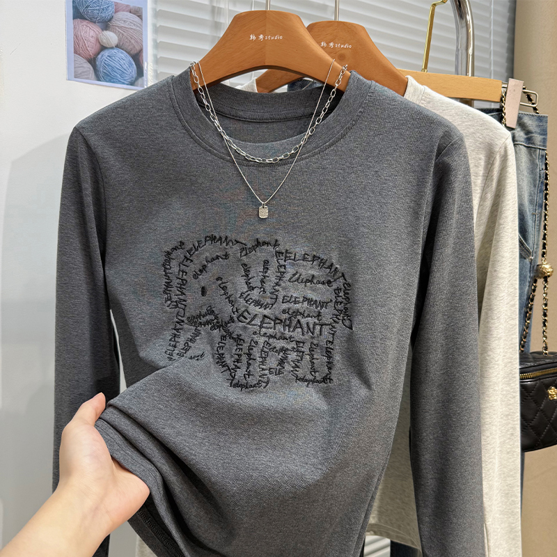 Loose long sleeve T-shirt thin round neck tops for women