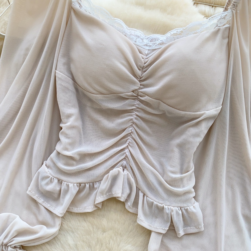 Short temperament shirt splice lantern sleeve tops for women