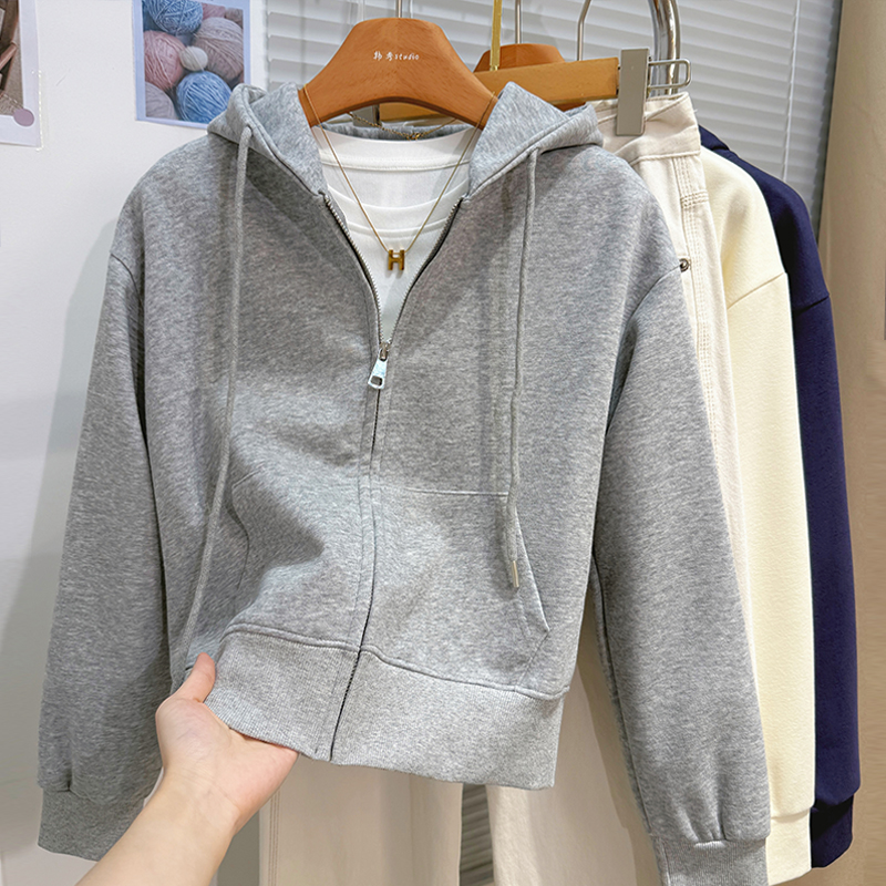 Autumn and winter hooded hoodie short sports tops for women
