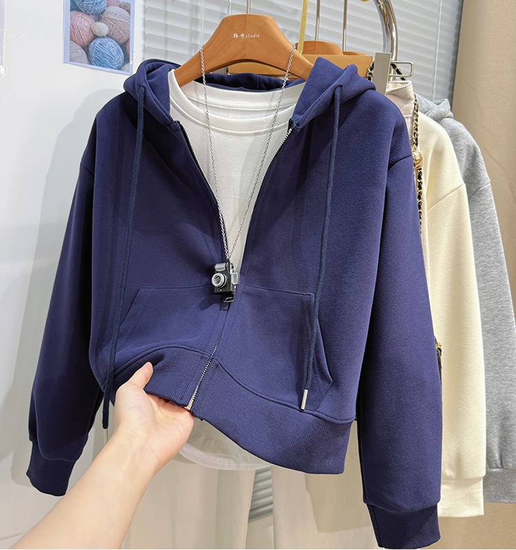 Autumn and winter hooded hoodie short sports tops for women