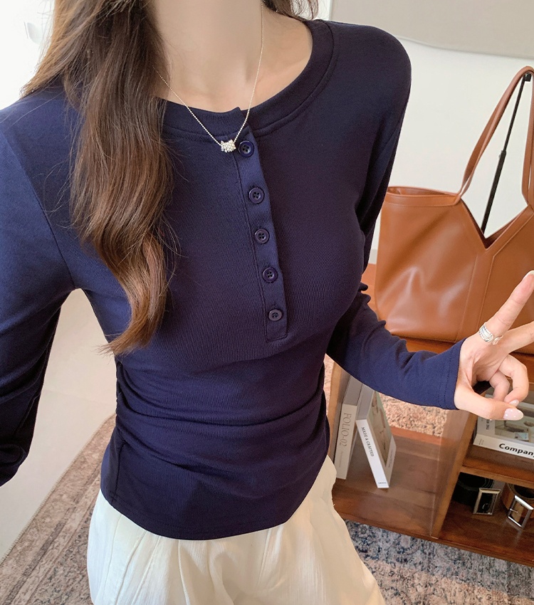 Short T-shirt pinched waist bottoming shirt for women
