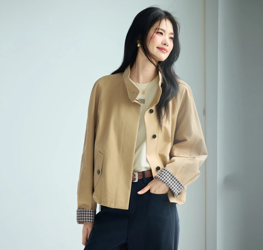 Cuff flanging cstand collar fashion windbreaker