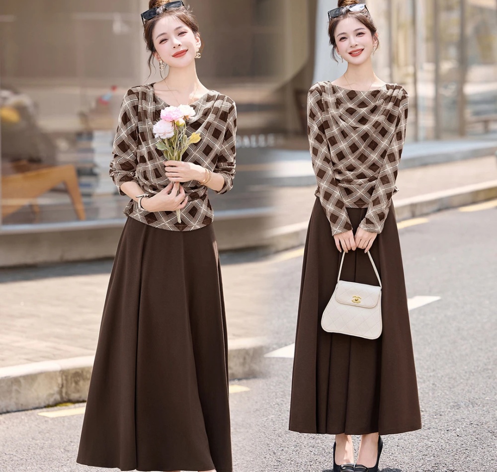 Elegant spring and autumn skirt 2pcs set for women