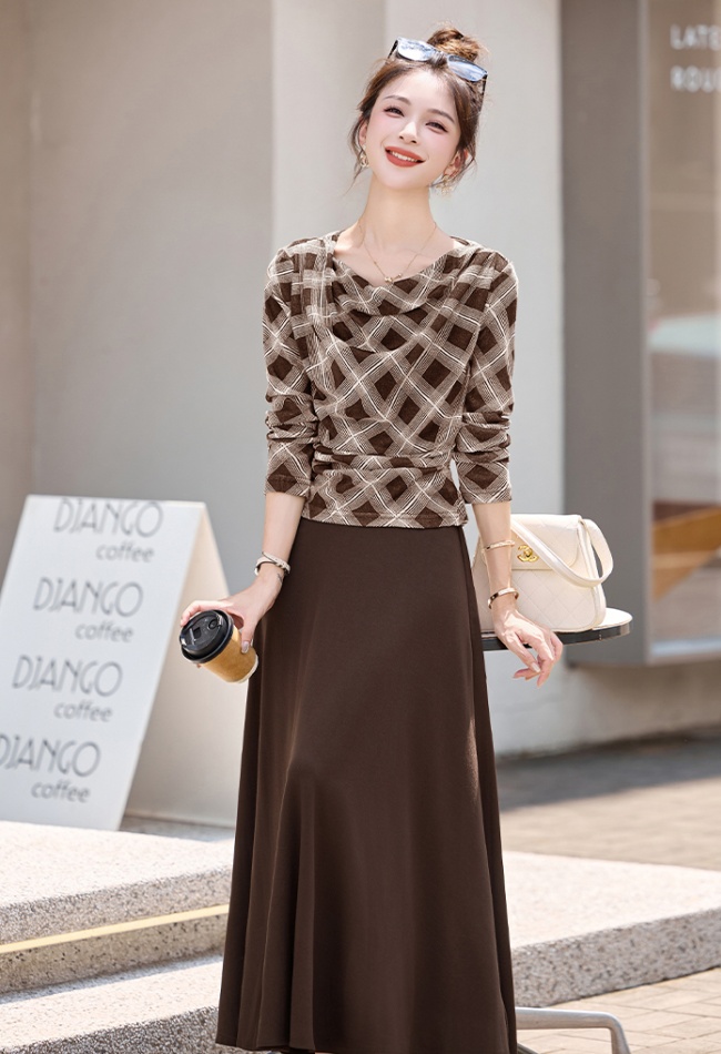Elegant spring and autumn skirt 2pcs set for women