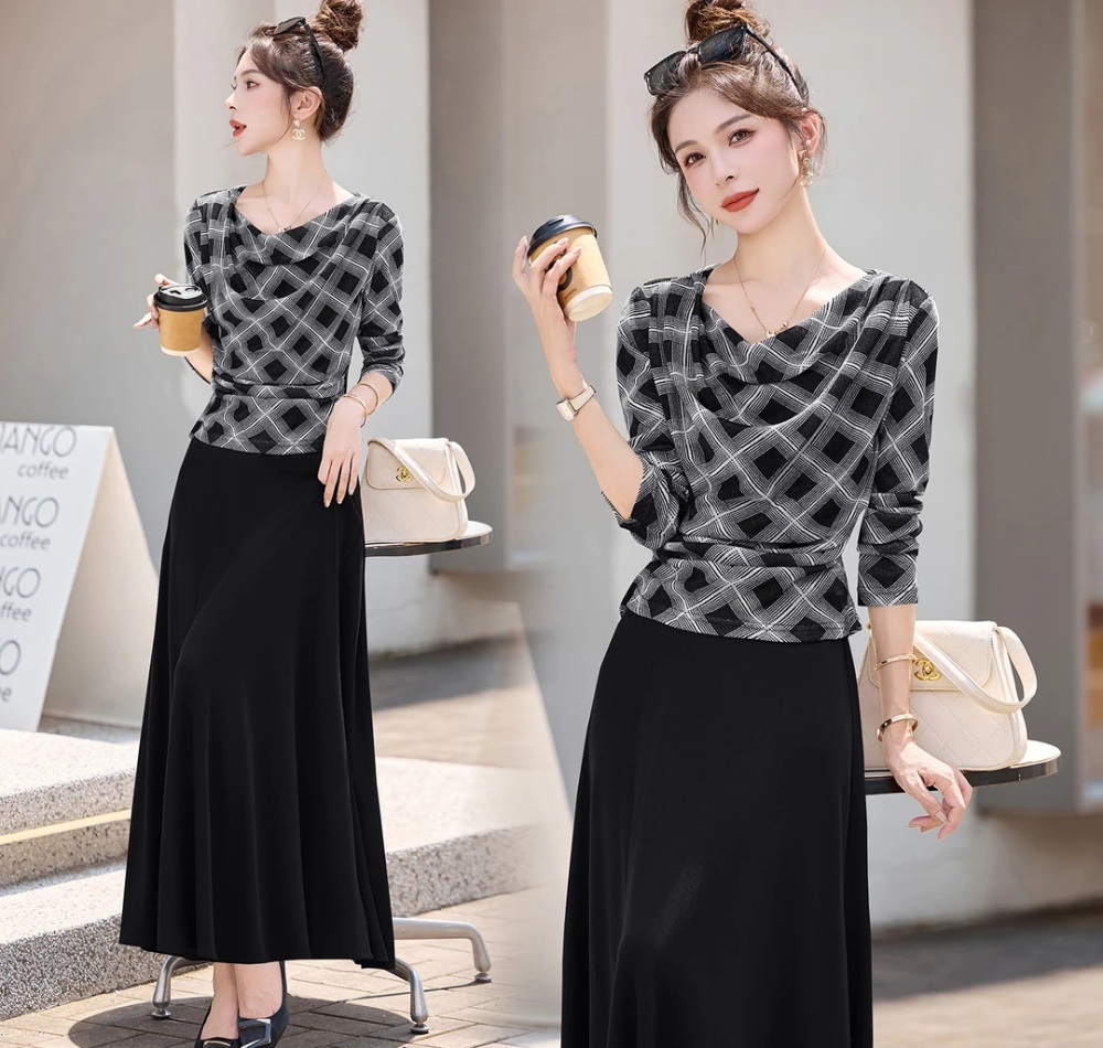 Elegant spring and autumn skirt 2pcs set for women