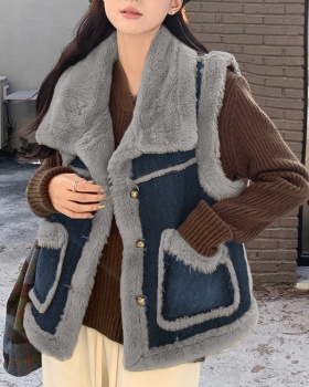 Denim winter waistcoat thermal coat for women