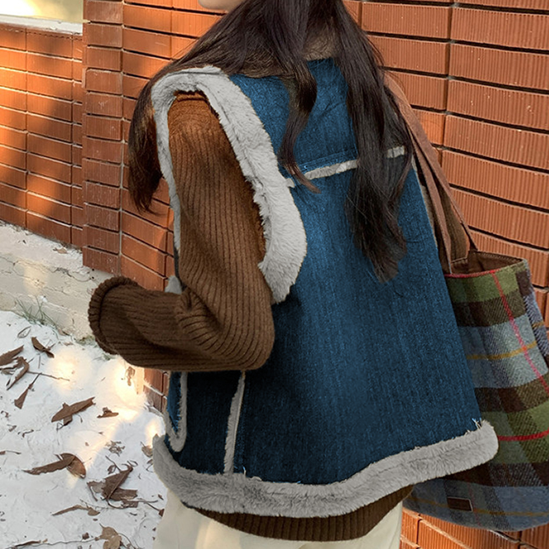 Denim winter waistcoat thermal coat for women