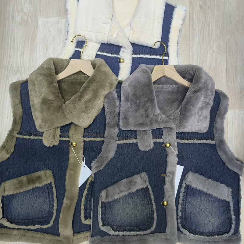 Denim winter waistcoat thermal coat for women