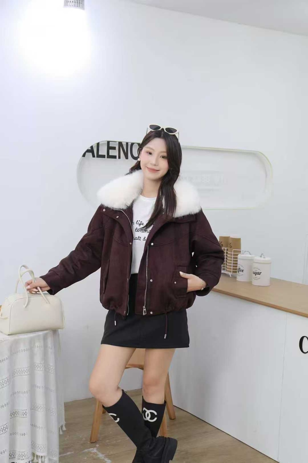 Loose retro down coat large lapel cortical coat for women