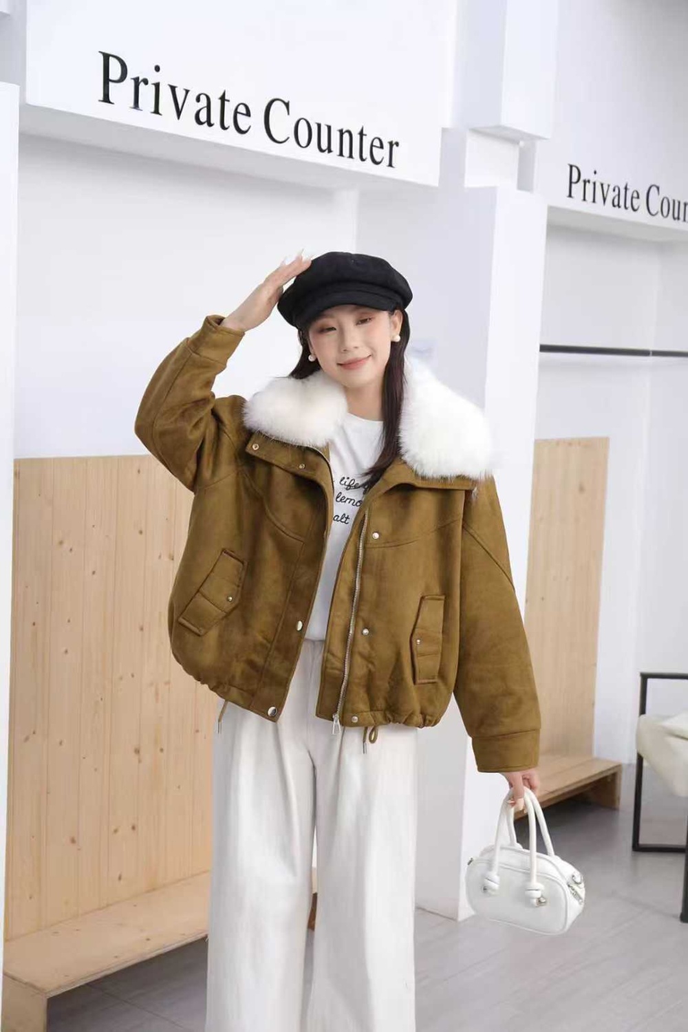 Loose retro down coat large lapel cortical coat for women