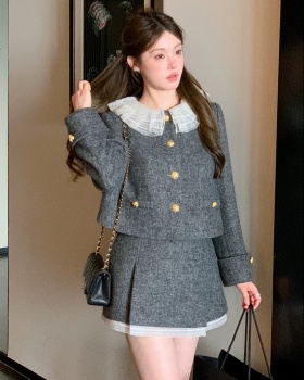 Wool jacket chanelstyle short skirt a set