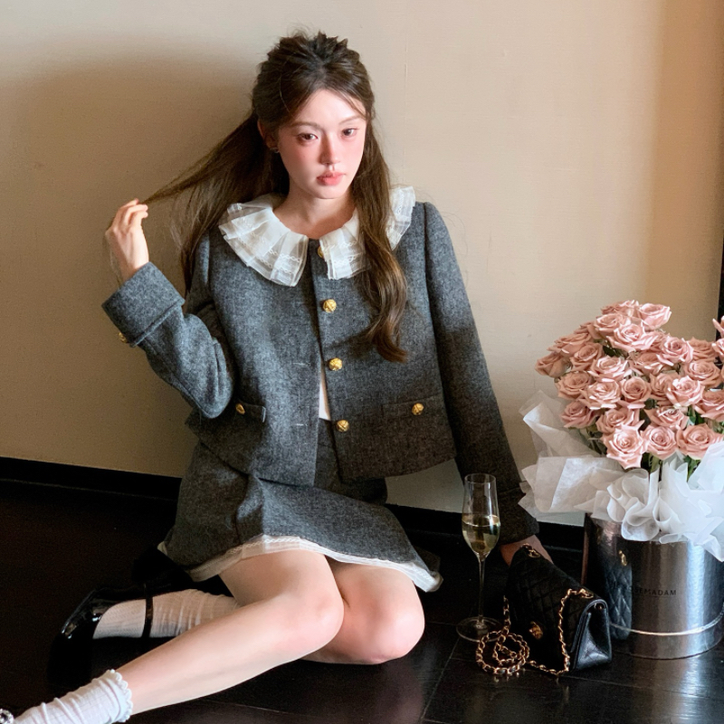 Wool jacket chanelstyle short skirt a set