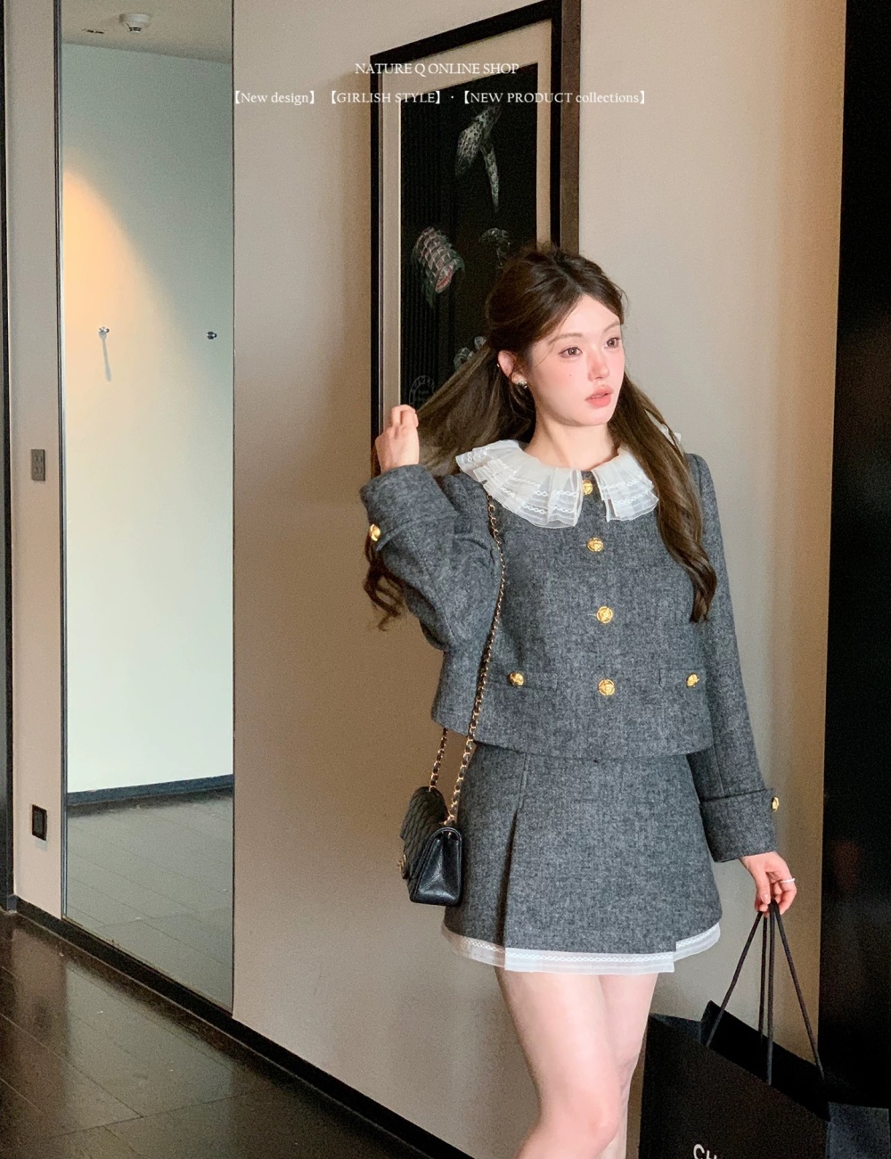Wool jacket chanelstyle short skirt a set
