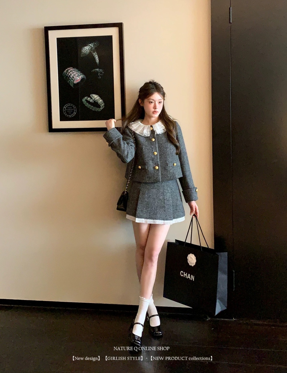 Wool jacket chanelstyle short skirt a set