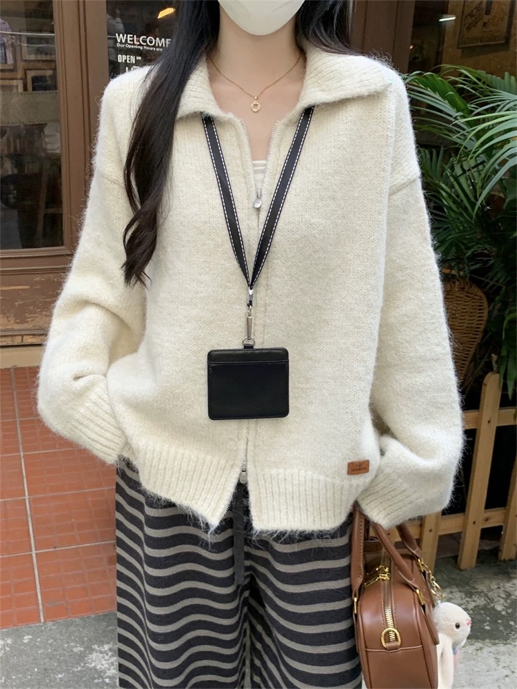 Double zip Western style sweater loose tops for women