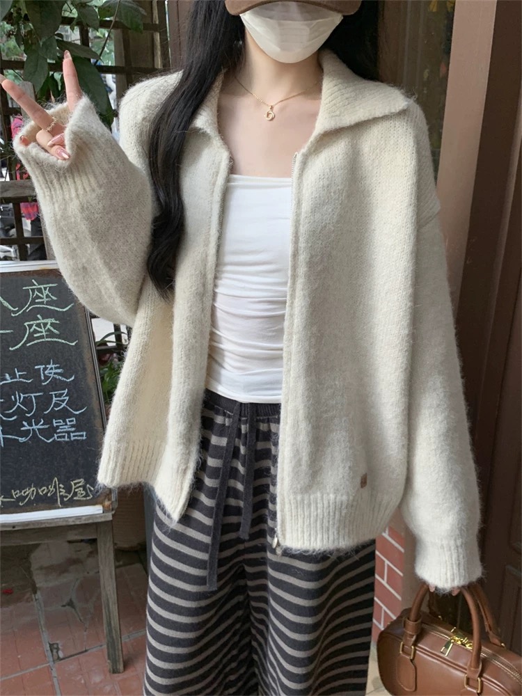 Double zip Western style sweater loose tops for women