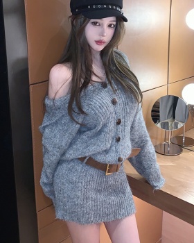 Package hip slim dress gray navy collar sweater