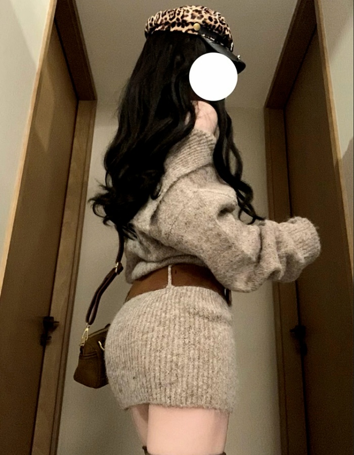 Package hip slim dress gray navy collar sweater