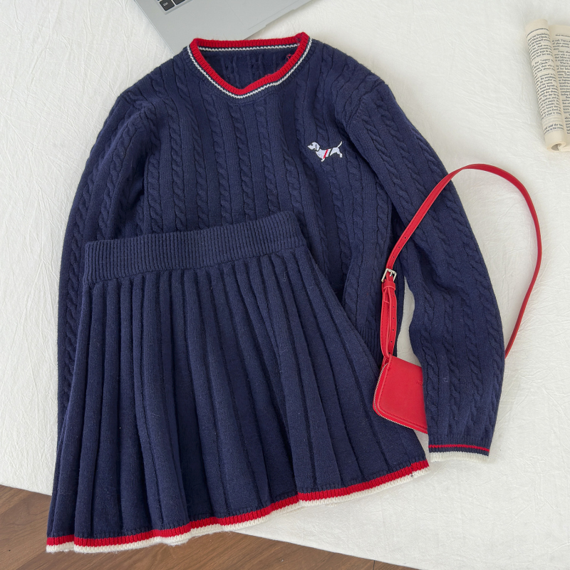 Korean style pleated tops long sleeve T-back 2pcs set
