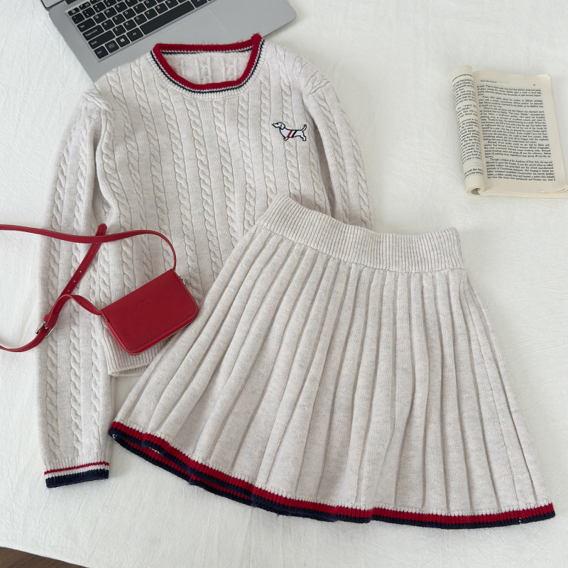 Korean style pleated tops long sleeve T-back 2pcs set