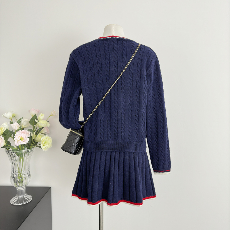 Korean style pleated tops long sleeve T-back 2pcs set
