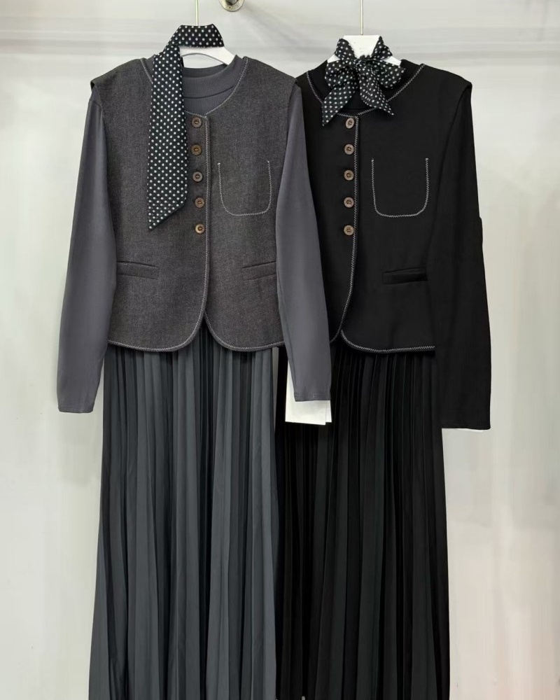 Scarf fashion dress bottoming waistcoat 2pcs set