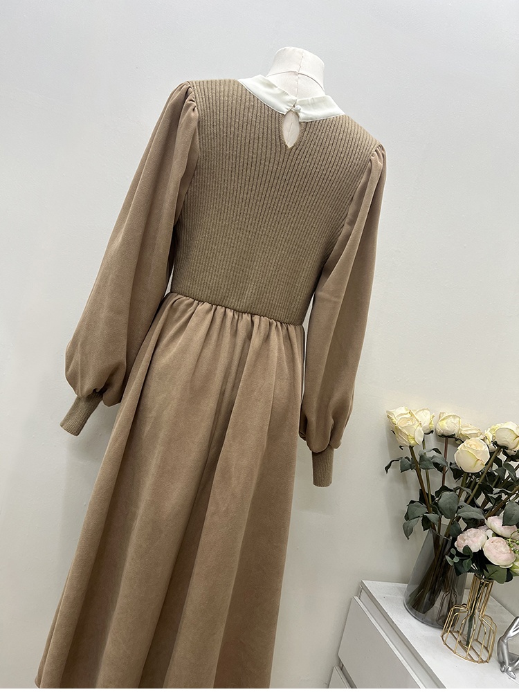 Streamer collar Korean style pinched waist dress