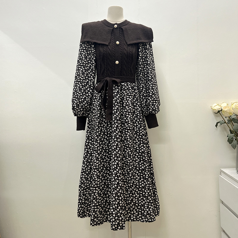 Autumn Pseudo-two bottoming British style dress