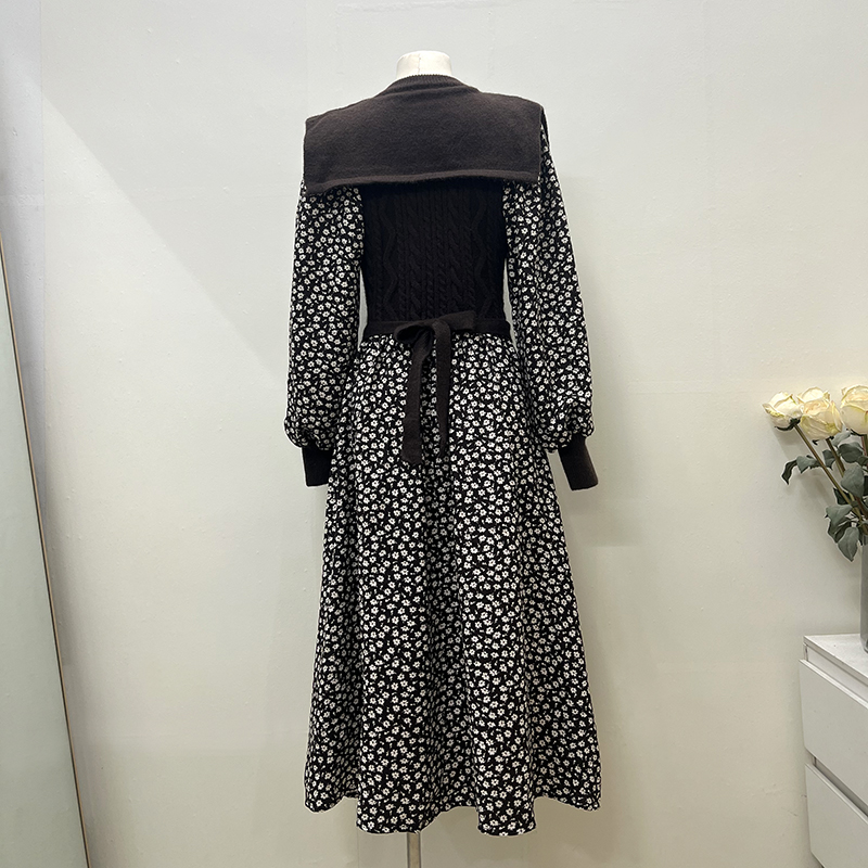Autumn Pseudo-two bottoming British style dress
