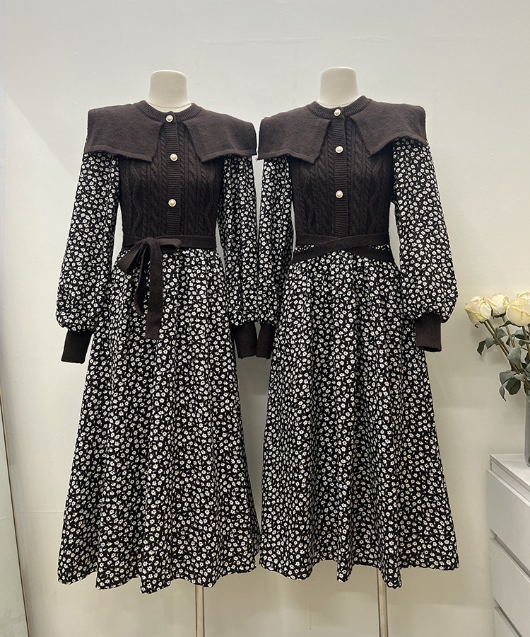 Autumn Pseudo-two bottoming British style dress