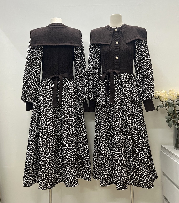 Autumn Pseudo-two bottoming British style dress
