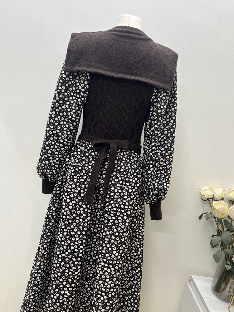 Autumn Pseudo-two bottoming British style dress
