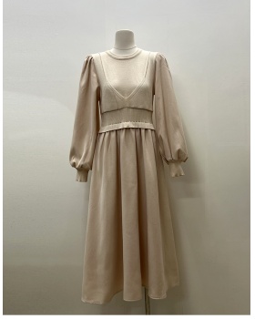 Temperament niche Pseudo-two all-match pinched waist dress