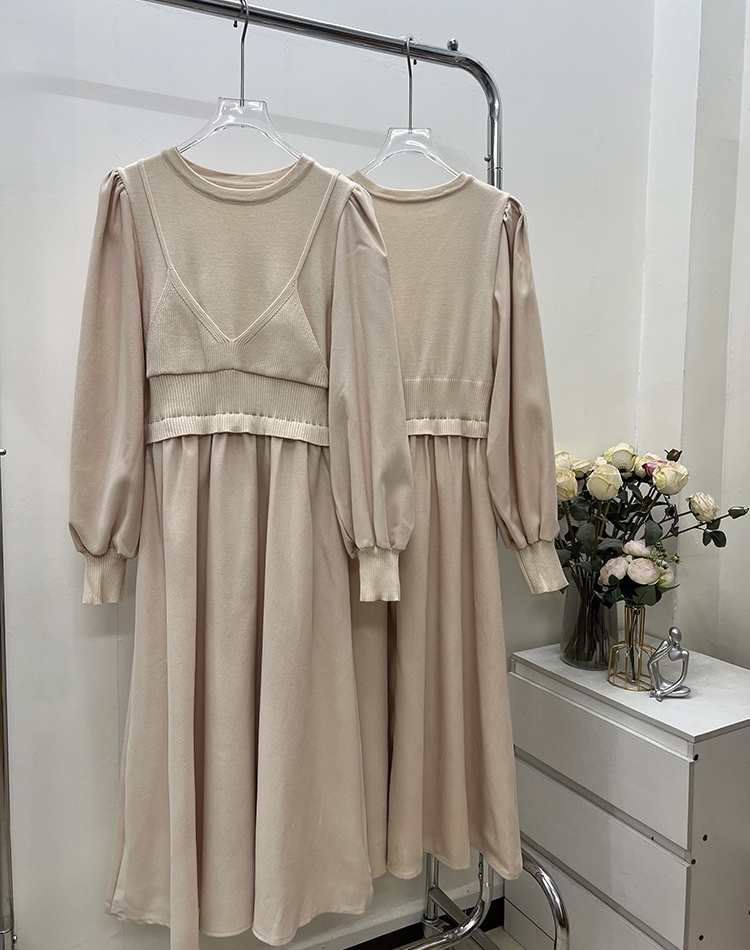 Temperament niche Pseudo-two all-match pinched waist dress