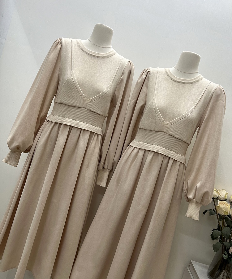 Temperament niche Pseudo-two all-match pinched waist dress