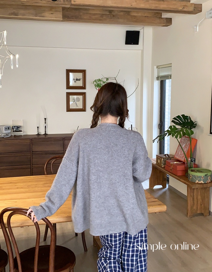 Gray knitted cardigan lazy spring and autumn coat for women