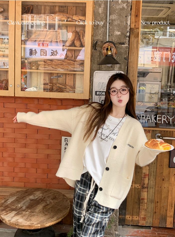 Gray knitted cardigan lazy spring and autumn coat for women