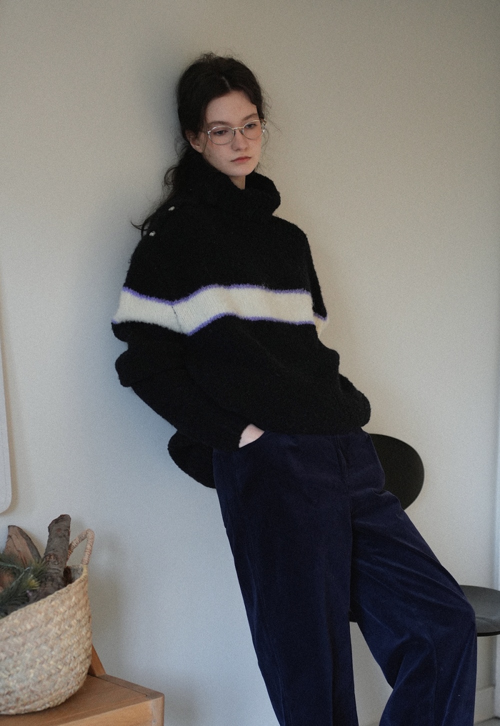 Autumn and winter loose lapel sweater for women
