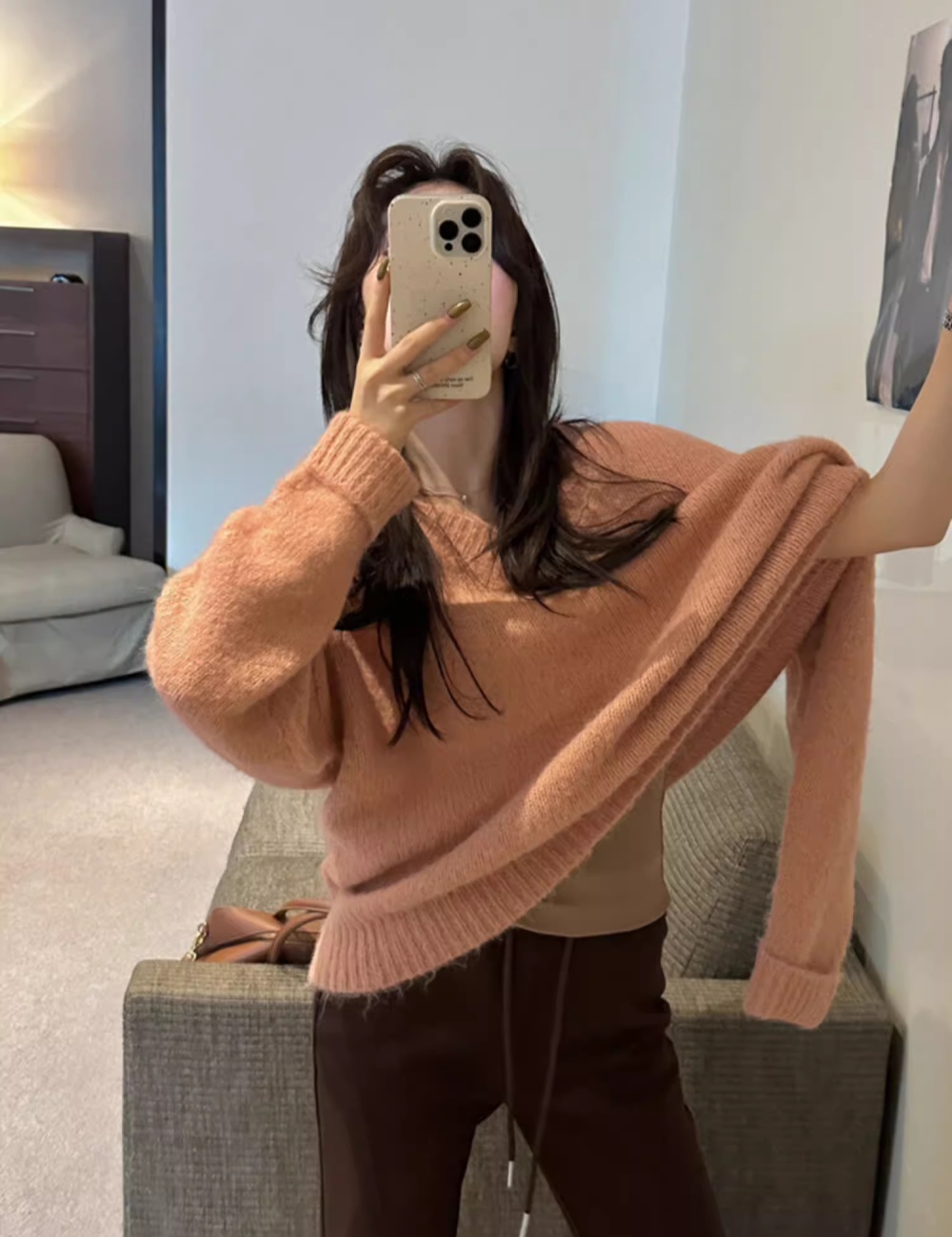 Bottoming V-neck loose winter lazy sweater for women